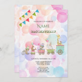 サーカス動物の誕生日パーティーへの招待 招待状 (正面/裏面)