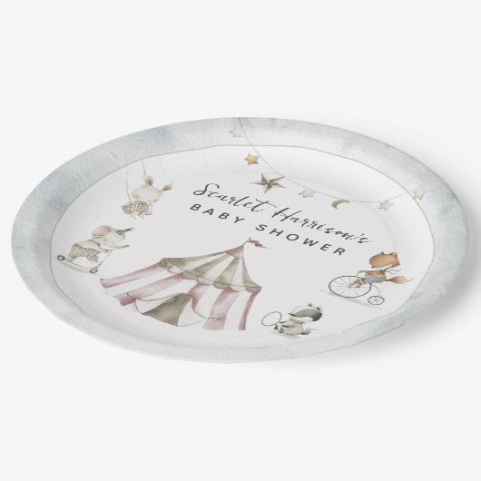 サーカス動物の赤ちゃんシャワー ペーパープレート (アングル)