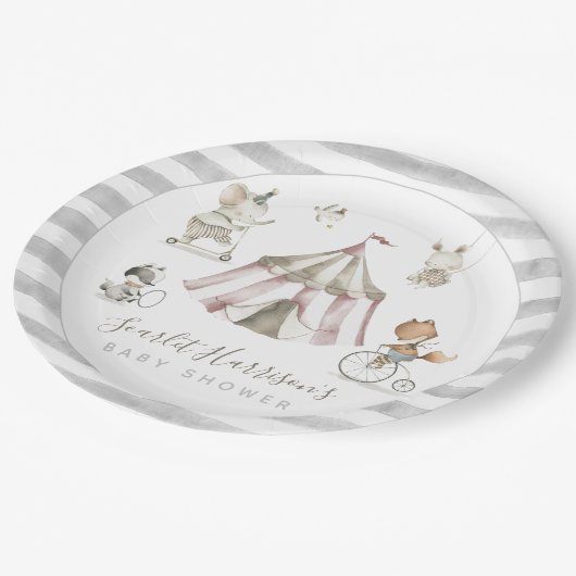 サーカス動物の赤ちゃんシャワー ペーパープレート (アングル)