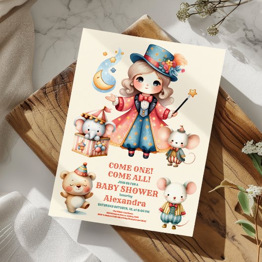 サーカス動物の赤ちゃんシャワー 招待状