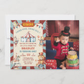 サーカス動物カーニバル誕生日写真招待状 招待状 (正面)
