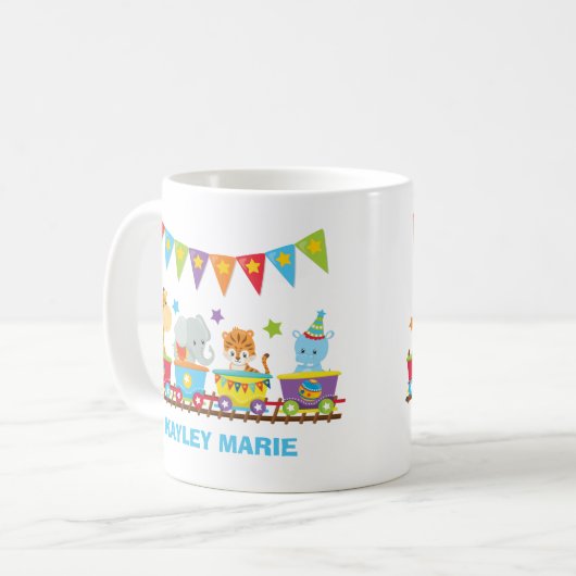 サーカス動物トレインかわいいパーソナライズされた子たち コーヒーマグカップ (正面左)