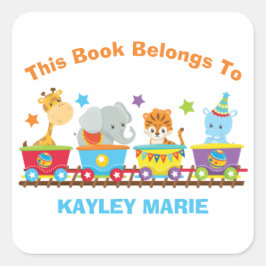 サーカス動物列車可愛い子供この本は属している スクエアシール