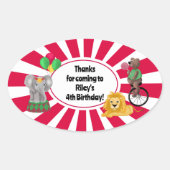 サーカス動物子供の誕生日サンキューステッカー 楕円形シール (正面)