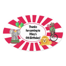 サーカス動物子供の誕生日サンキューステッカー