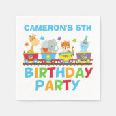 サーカス動物電車かわいい子供たち名前の誕生日パーティー スタンダードカクテルナプキン (正面)