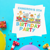 サーカス動物電車かわいい子供たち名前の誕生日パーティー スタンダードカクテルナプキン