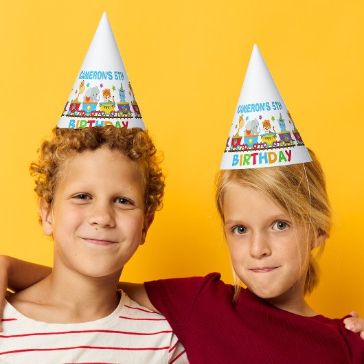 サーカス動物電車かわいい子供たち名前の誕生日パーティー パーティーハット