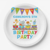 サーカス動物電車かわいい子供たち名前の誕生日パーティー ペーパープレート (正面)