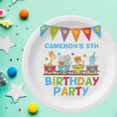 サーカス動物電車かわいい子供たち名前の誕生日パーティー ペーパープレート