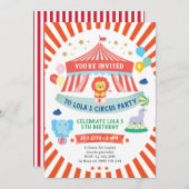 サーカス招待状、カーニバルパーティー 招待状 (正面/裏面)