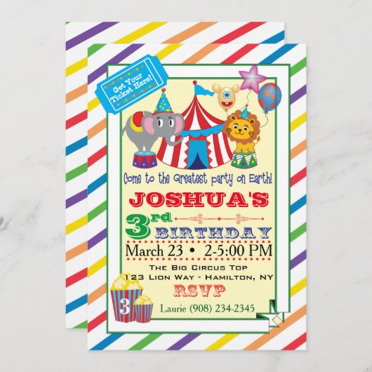 サーカス招待状(象付き) 招待状 (正面/裏面)