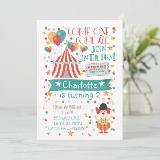 サーカス男女兼用誕生日招待状 招待状 (スタンド正面)