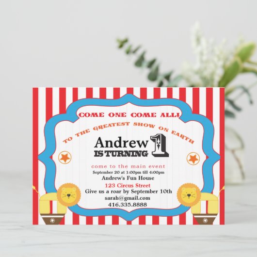 サーカス第1誕生日パーティの招待状 招待状 (スタンド正面)