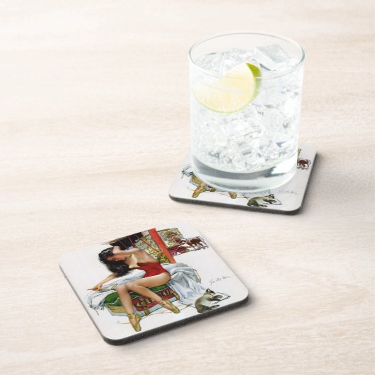 サーカス美しいヴィンテージアートクリスマスピンアップガール コースター (右側)