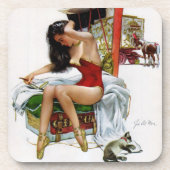 サーカス美しいヴィンテージアートクリスマスピンアップガール コースター (正面)