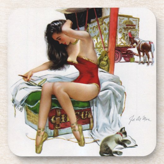 サーカス美しいヴィンテージアートクリスマスピンアップガール コースター (正面)