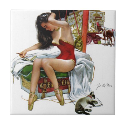 サーカス美しいヴィンテージアートクリスマスピンアップガール タイル (正面)