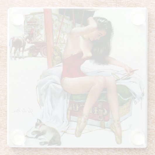 サーカス美しいヴィンテージアートピンアップガール ガラスコースター (裏面)