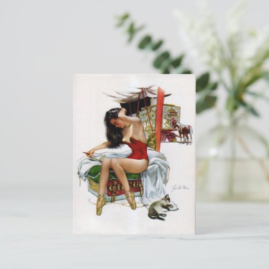 サーカス美しいヴィンテージアートピンアップガール ポストカード (スタンド正面)