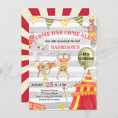 サーカス誕生日カーニバルキュートウォーターカラーキッズ 招待状 (正面/裏面)