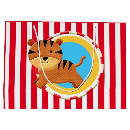 サーカス誕生日キッズパーティートラストライプギ ラージペーパーバッグ (裏面)
