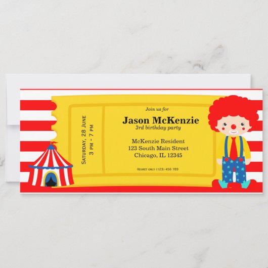 サーカス誕生日チケット 招待状 (正面)