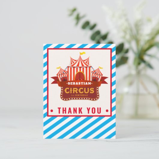 サーカス誕生日パーティーサンキューカード ポストカード (スタンド正面)