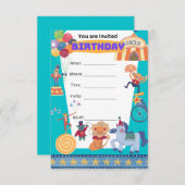 サーカス誕生日ボーイパーティの招待状 招待状 (正面/裏面)