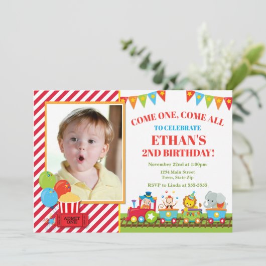 サーカス誕生日招待状トレインサーカスパーティー 招待状 (スタンド正面)