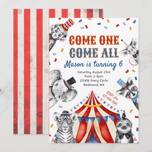 サーカス誕生日招待状 |カーニバル招待状 招待状 (正面/裏面)