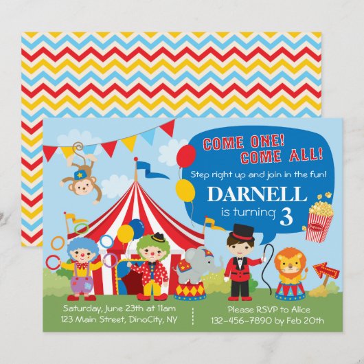 サーカス誕生日招待状 招待状 (正面/裏面)