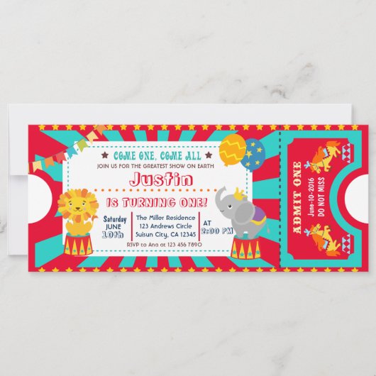 サーカス誕生日招待 招待状 (正面)