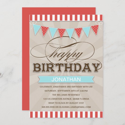 サーカス誕生日 |子の誕生日招待状 招待状 (正面/裏面)