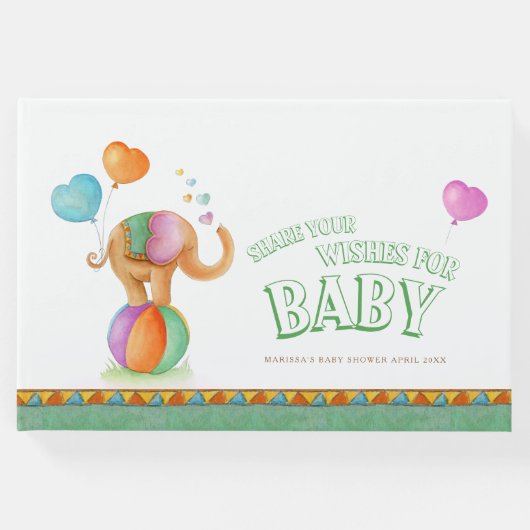 サーカス象の水の色の赤ちゃんシャワーグリーン ゲストブック (正面)