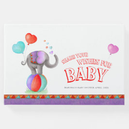 サーカス象の水の色の赤ちゃんシャワーパープル ゲストブック