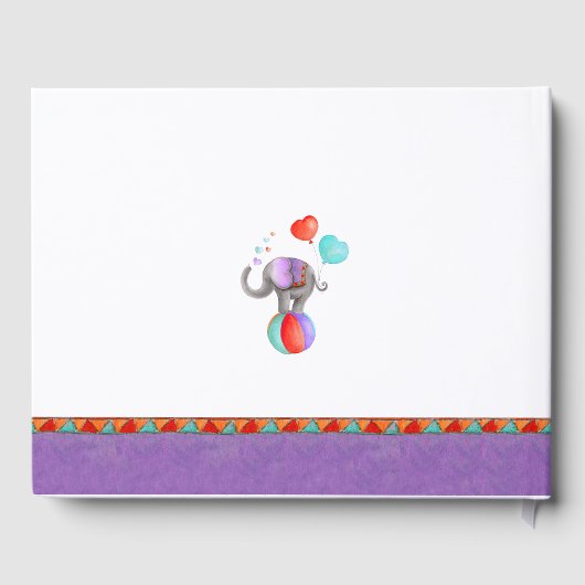 サーカス象の水の色の赤ちゃんシャワーパープル ゲストブック (裏面)