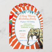 サーカス象の誕生日パーティーの招待バンティング 招待状 (正面/裏面)