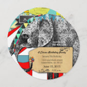 サーカス象の誕生日パーティーの招待バンティング 招待状 (正面/裏面)