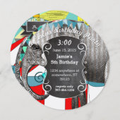 サーカス象の誕生日パーティーの招待バンティング 招待状 (正面/裏面)