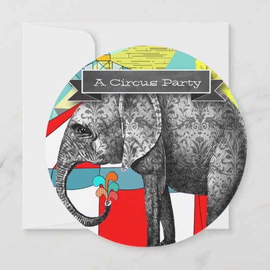 サーカス象の誕生日パーティーの招待バンティング 招待状 (裏面)