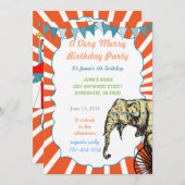 サーカス象の誕生日パーティーの招待バンティング 招待状 (正面/裏面)