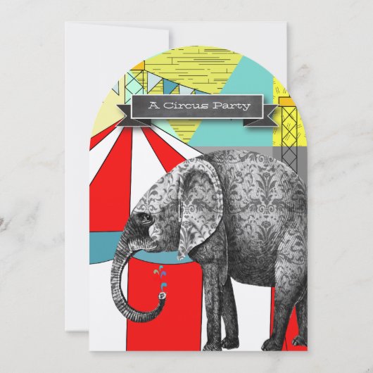 サーカス象の誕生日パーティーの招待バンティング 招待状 (裏面)