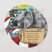 サーカス象の誕生日パーティーの招待バンティング 招待状 (正面/裏面)