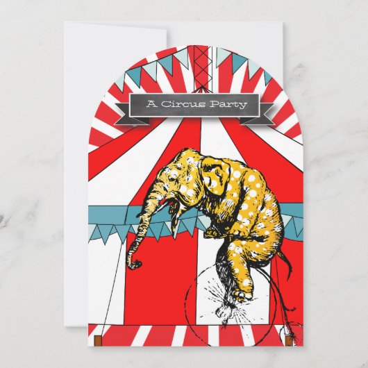 サーカス象の誕生日パーティーの招待バンティング 招待状 (裏面)