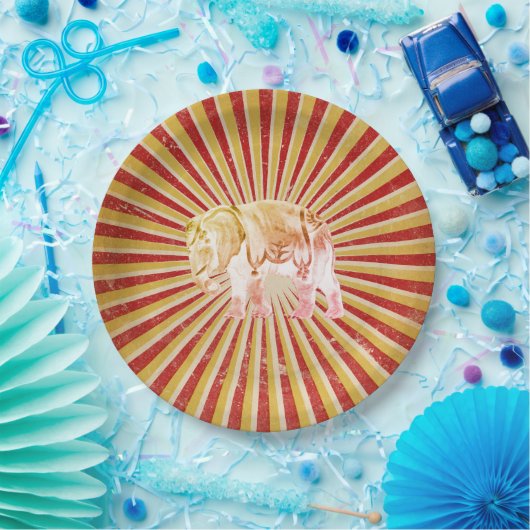 サーカス象オンヴィンテージストライプポスター ペーパープレート (パーティー)