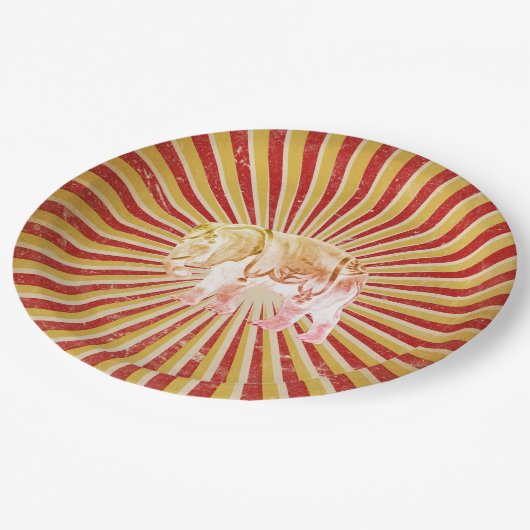 サーカス象オンヴィンテージストライプポスター ペーパープレート (アングル)