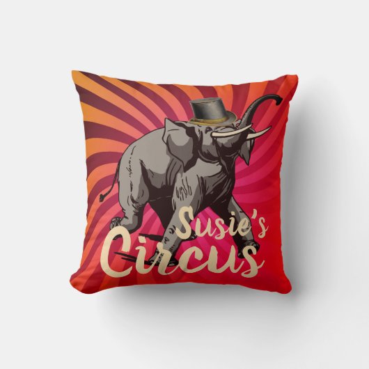 サーカス象ハットスパイラルのカスタマイズ可能 クッション (正面)