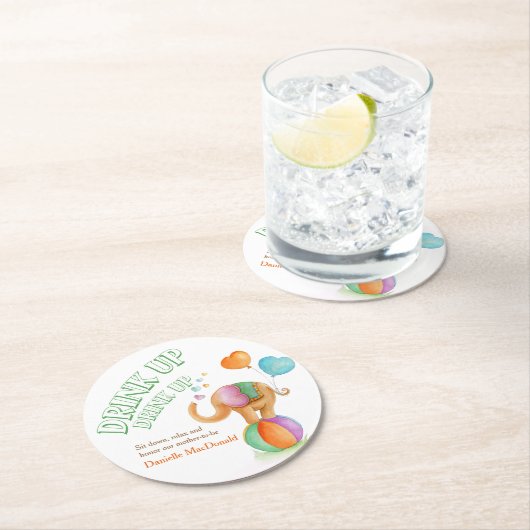 サーカス象ユニセックスの赤ちゃんシャワー紙コースター ラウンドペーパーコースター (インサイチュ)