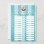 サーカス赤ちゃんシャワーアルファベットゲームカード 招待状 (正面)